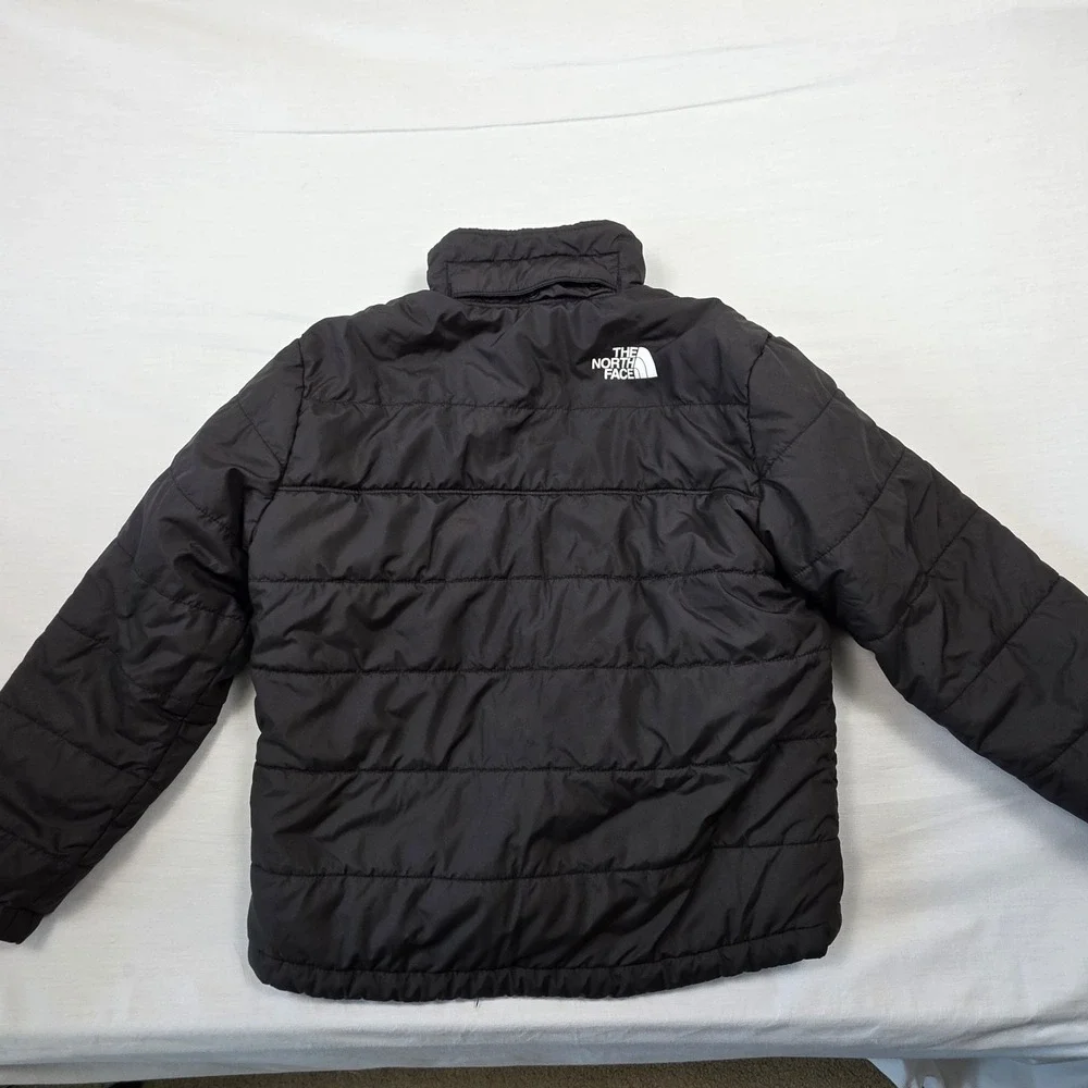 The North Face Reversible Fleece Puffer Jacket Kids Youth Sz L Black Logo Winter